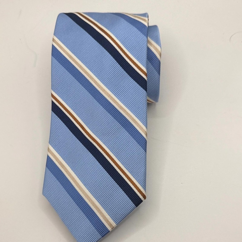 Peter Millar Mens Tie Light Blue and Navy Striped Tie  58" X 7"